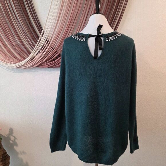 Hinge Embellished Emerald Sweater Sz L - Picture 4 of 5